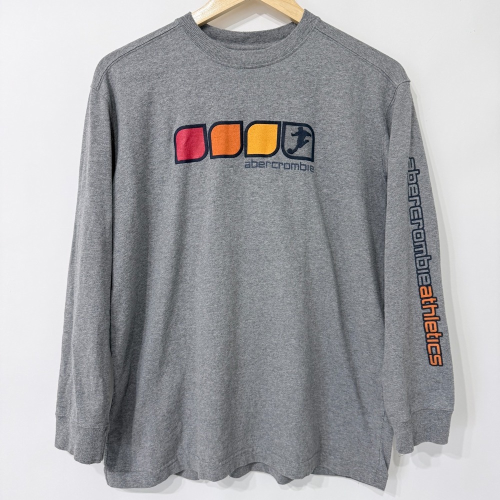 Abercrombie Athletics Y2K Long Sleeve Graphic T Shirt Youth Big Kids Size L Gray